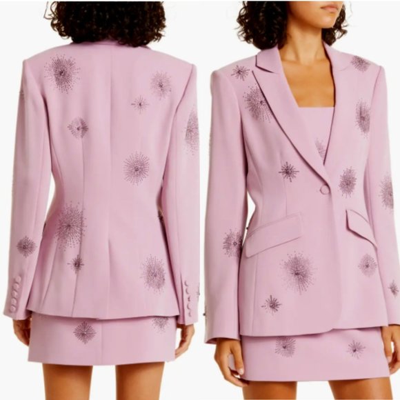 Cinq à Sept Cheyenne Crepe Blazer Jacket Staburst Rhinestone Embellishment Mauve - Picture 2 of 11